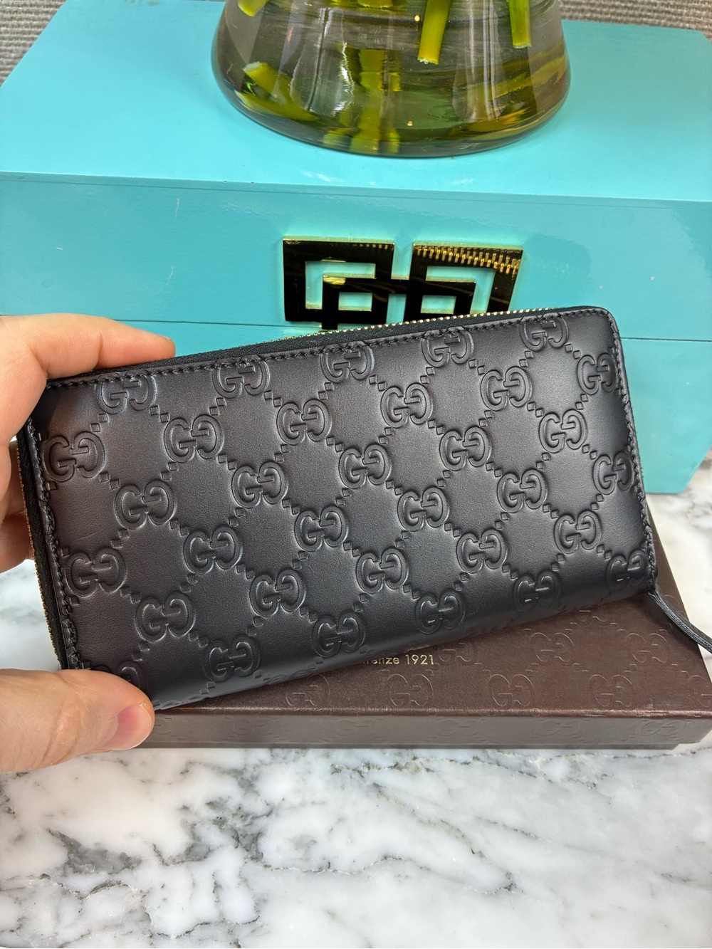 Gucci Black Nero Guccissima GG Zip Around Leather Wallet w/ Bow Accent - NWOT - Picture 6 of 13